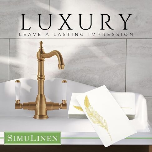Disposable Guest Bathroom Hand Towels - Gold Floral Design - Linen-Feel Disposable Paper Towels, Cloth-Like Texture, Single-Use, Perfect Size: 12x17" Unfolded & 8.5x4" Folded - Box of 100 by SimuLinen in Saudi Arabia
