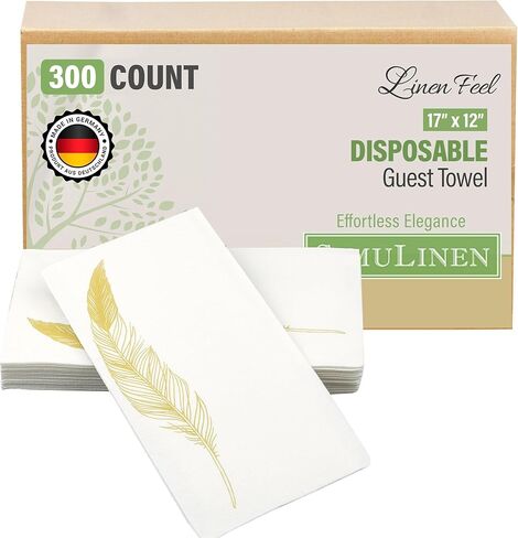 Disposable Guest Bathroom Hand Towels - Gold Floral Design - Linen-Feel Disposable Paper Towels, Cloth-Like Texture, Single-Use, Perfect Size: 12x17" Unfolded & 8.5x4" Folded - Box of 100 by SimuLinen in Saudi Arabia