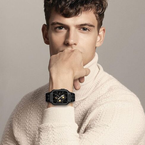 HASLFM Stainless Steel Watch Band with Case Compatible with Apple Watch Series 11 10(46mm),Metal Strap and Rugged Protective Cover for iWatch Bands Cases Men, Black in Kuwait