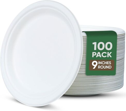 Paper Plates 6 Inches, 100 Pack Disposable Plates – 100% Compostable Plates, Water & Oil Proof Dessert Plates, Microwavable Small Paper Plates, Perfect Paper Plate For Party - Brown in Kuwait