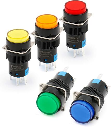 Baomain 5/8 "16 مللي متر مفتاح بـزر دفع لحظة غطاء دائري LED مصباح الضوء الأخضر تيار مستمر 24 فولت SPDT 5 دبوس حزمة من 5 in Saudi Arabia