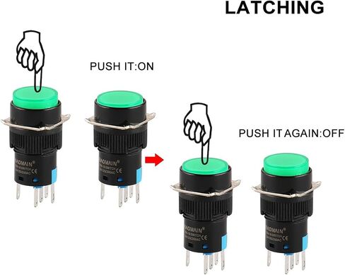 Baomain 5/8 "16 مللي متر مفتاح بـزر دفع لحظة غطاء دائري LED مصباح الضوء الأخضر تيار مستمر 24 فولت SPDT 5 دبوس حزمة من 5 in Saudi Arabia