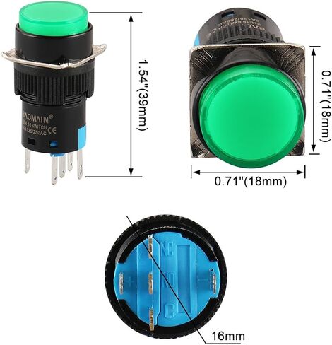 Baomain 5/8 "16 مللي متر مفتاح بـزر دفع لحظة غطاء دائري LED مصباح الضوء الأخضر تيار مستمر 24 فولت SPDT 5 دبوس حزمة من 5 in Saudi Arabia
