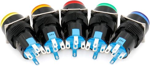 Baomain 5/8 "16 مللي متر مفتاح بـزر دفع لحظة غطاء دائري LED مصباح الضوء الأخضر تيار مستمر 24 فولت SPDT 5 دبوس حزمة من 5 in Saudi Arabia