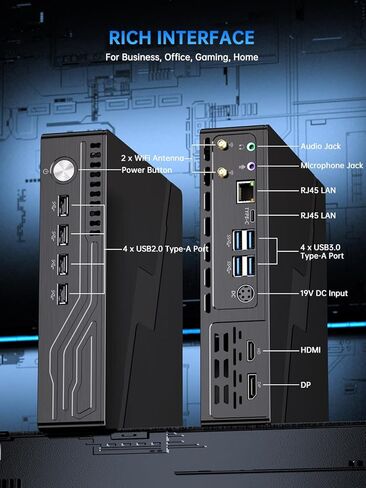 كمبيوتر مكتبي صغير للألعاب من ثديوكوتي كور i9-9900KF(8C، 16T، حتى 5.0 جيجاهرتز) 64 جيجابايت رام 4 تيرابايت SSD، RTX3050 6 جيجابايت، WIFI6/BT5.2، منفذ RJ45، نوع C، 8K شاشة مزدوجة كمبيوتر مكتبي صغير للألعاب/التصميم in Kuwait