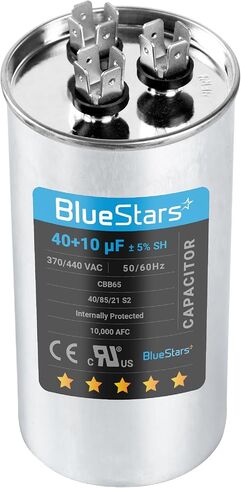 40+10 فائق التوهج 370-440VAC ±5% فولت قطعة غيار كهربائية لمكثف التشغيل الدائري من BlueStars - مناسب تمامًا لنظام التدفئة والتهوية وتكييف الهواء ومكيفات الهواء والمضخات الحرارية in Kuwait