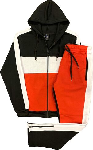 Men's Warm Color Block Fashion wear Fleece Sweatsuit Sweatpants and Jacket Set in Kuwait