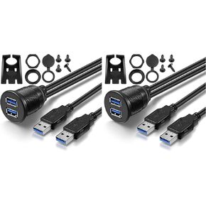 2 منفذ USB 3.0 ذكر الى USB 3.0 انثى ايه يو اكس فلوش ماونت كابل تمديد للسيارة والشاحنة والقارب والدراجة النارية لوحة العدادات - (3 اقدام) in Kuwait