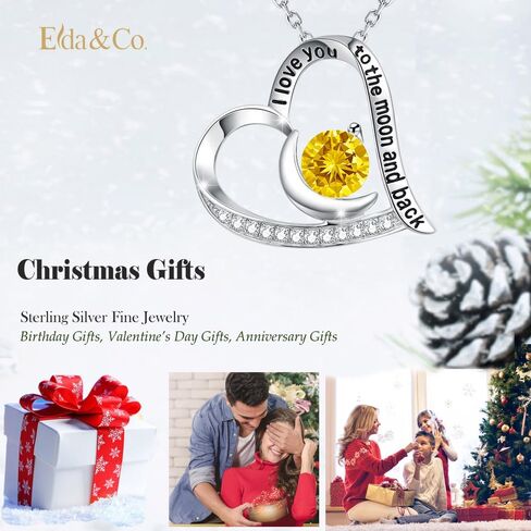 ELDA & CO. Valentines Day Birthday Gifts I Love You to the Moon and Back Necklace 925 Sterling Silver February March Birthstones Amethyst Aquamarine Necklace for Women Heart Pendant Jewelry for Her in Kuwait