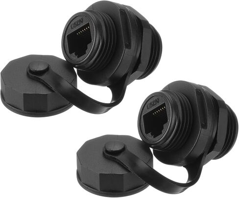 MECCANIXITY RJ45 Panel Mount Coupler, Shielded Industrial Panel Mount Bulkhead Ethernet LAN Pass Through Connector with Waterproof IP67 Dustproof Cap for CAT6/CAT5E/CAT5, Pack of 2 in Saudi Arabia