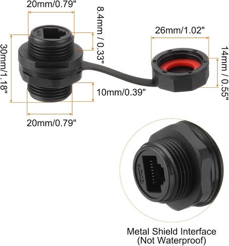 MECCANIXITY RJ45 Panel Mount Coupler, Shielded Industrial Panel Mount Bulkhead Ethernet LAN Pass Through Connector with Waterproof IP67 Dustproof Cap for CAT6/CAT5E/CAT5, Pack of 2 in Saudi Arabia