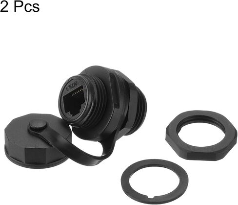 MECCANIXITY RJ45 Panel Mount Coupler, Shielded Industrial Panel Mount Bulkhead Ethernet LAN Pass Through Connector with Waterproof IP67 Dustproof Cap for CAT6/CAT5E/CAT5, Pack of 2 in Saudi Arabia