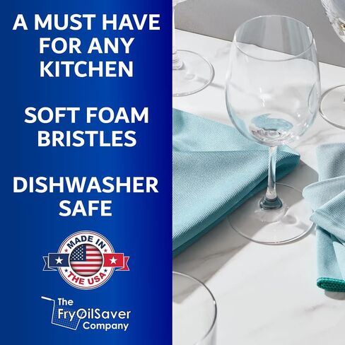 FryOilSaver Co B232, Foam Goblet Brush for Cleaning Wide Neck Wine Glasses, Glass Cleaning Brush, Soft Non-Scratch Foam Bristles, Dishwasher Safe in Kuwait