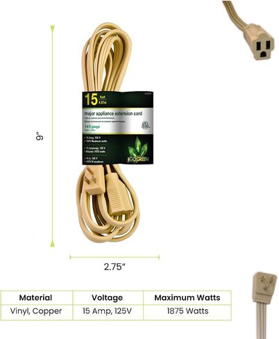 سلك الأجهزة Go Green Power Inc. GG-25606 6' 14/3، بيج in Kuwait