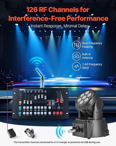 Vevor Wireless DMX ، 4 أجهزة كمبيوتر مضمونة بطارية قابلة لإعادة الشحن 3 مستقبلات و 1 جهاز إرسال DMX512 Wireless DFI 2.4G ISM Band 656 FT RANTERING FOR LED Party DJ BAR مع حقيبة التخزين in Saudi Arabia