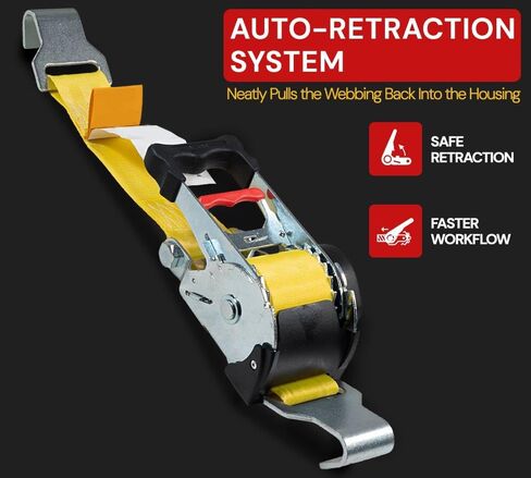 MyTee Products 4 Pack 2 "× 10 'أشرطة قابلة للسحب مع مزدوج J -Hook - 3300 رطل قوة كسر - تراجع تلقائي أصفر ربط أسفل حزام للدراجات النارية ، ATVs ، الدراجات ، مقطورة القوارب in Kuwait