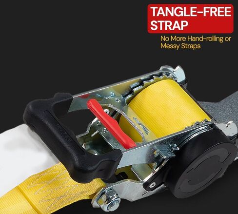 MyTee Products 4 Pack 2 "× 10 'أشرطة قابلة للسحب مع مزدوج J -Hook - 3300 رطل قوة كسر - تراجع تلقائي أصفر ربط أسفل حزام للدراجات النارية ، ATVs ، الدراجات ، مقطورة القوارب in Kuwait