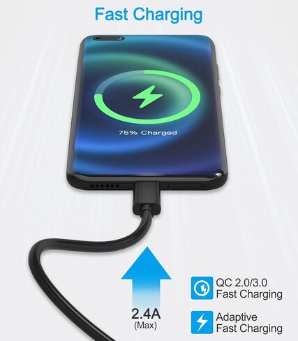 كابل Micro USB بطول 6 أقدام لجهاز Fire Tablet وSamsung وHTC وLG وSony وMotorola Phone وTV Stick Mini Quick مكبر صوت وسلك شحن PS4 وحدة تحكم X-box One وGalaxy S7 Tab A Moto. شاحن Android سريع لقارئات Kindle الإلكترونية in Kuwait