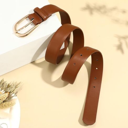 SANSTHS Women's Leather Belt for Jeans Pants Fashion Gold Buckle Ladies Dress Waist Belt in Saudi Arabia