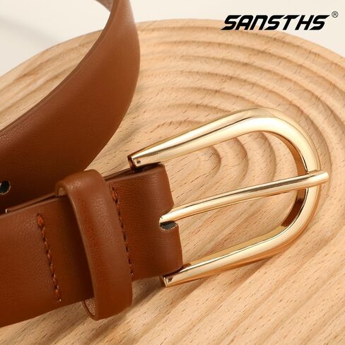 SANSTHS Women's Leather Belt for Jeans Pants Fashion Gold Buckle Ladies Dress Waist Belt in Saudi Arabia