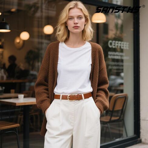 SANSTHS Women's Leather Belt for Jeans Pants Fashion Gold Buckle Ladies Dress Waist Belt in Saudi Arabia