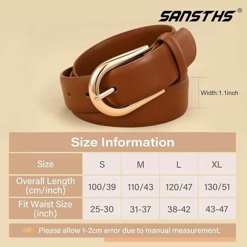 SANSTHS Women's Leather Belt for Jeans Pants Fashion Gold Buckle Ladies Dress Waist Belt in Saudi Arabia