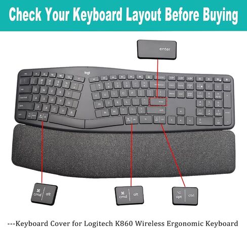 غطاء لوحة المفاتيح للوحة المفاتيح اللاسلكية Logitech K860/Logitech Ergo K860، ملحقات Logitech K860، واقي لوحة المفاتيح K860 - شفاف in Saudi Arabia