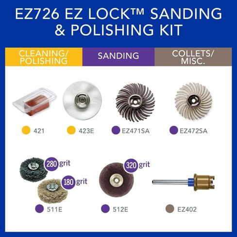 طقم الملحقات الدوارة للصنفرة والتلميع EZ Lock EZ726-01 من Dremel، مجموعة متنوعة مكونة من 8 قطع - مثالية للصنفرة الخفيفة أو تنظيف التفاصيل أو مواد التلميع in Saudi Arabia