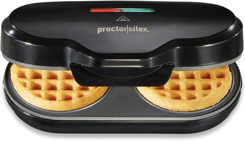 Proctor Silex Double Mini Waffle Maker With 4" Round Non-Stick Grids | Make 2 Personalized Individual Breakfast Keto Chaffles and Hashbrowns In 2 Minutes | PFAS-Free | Compact | Black | 26102MN in Kuwait