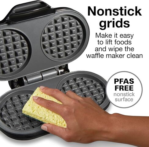 Proctor Silex Double Mini Waffle Maker With 4" Round Non-Stick Grids | Make 2 Personalized Individual Breakfast Keto Chaffles and Hashbrowns In 2 Minutes | PFAS-Free | Compact | Black | 26102MN in Kuwait
