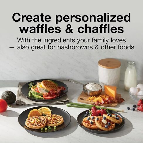 Proctor Silex Double Mini Waffle Maker With 4" Round Non-Stick Grids | Make 2 Personalized Individual Breakfast Keto Chaffles and Hashbrowns In 2 Minutes | PFAS-Free | Compact | Black | 26102MN in Kuwait