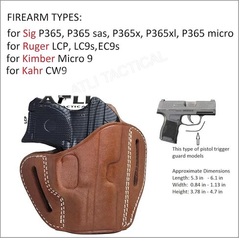 حافظة جلدية Sig P365 OWB - حافظة فطيرة P365 - لمسدسات Sig P365 وX وXL وSAS وماكرو وRgr LCP وLC9s وEC9s وKimber Micro 9 وKahr CW9 - حافظة مسدس OWB - حافظات جلدية SigP365 in Kuwait