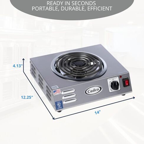 موقد كهربائي Cadco CSR-3T مقاس 14 بوصة مع (1) شعلة وعناصر تحكم لا نهائية، 120 فولت in Kuwait