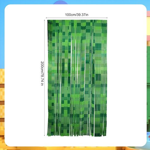 قطعتان من ستائر الحفلات، 100x200 سم/39.37x78.74 بوصة لافتة كرتونية خضراء بهرج خلفية بكسل خلفية لعبة ديكور الحفلات لعيد الميلاد in Saudi Arabia