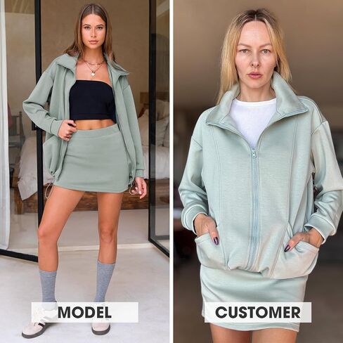 exlura womens sweatsuits 2 قطعة ملابس zip up sweatshirtts مطابقة skort العرق العرق غير الرسمي مجموعة التنس jogger suit suit 2025 in Saudi Arabia