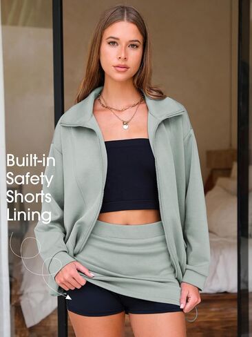 exlura womens sweatsuits 2 قطعة ملابس zip up sweatshirtts مطابقة skort العرق العرق غير الرسمي مجموعة التنس jogger suit suit 2025 in Saudi Arabia