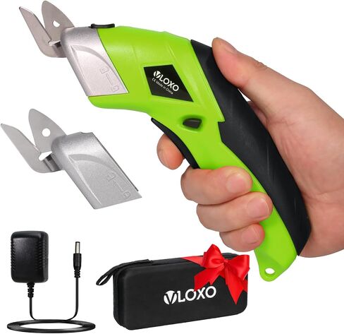 Cordless Electric Scissors, VLOXO Cardboard Cutter Electric Fabric Scissors Box Cutter with Blades Rechargeable Powerful Fabric Cutter for Crafts Leather Carboard Carpet Plastic Felt with Case Green in Kuwait