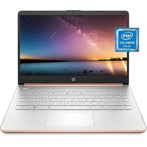 كمبيوتر محمول HP 14-dq0030nr 14، Intel Celeron N4020، ذاكرة وصول عشوائي 4 جيجابايت، تخزين 64 جيجابايت، شاشة Micro-edge HD 14 بوصة، Windows 11 Home، رفيع ومحمول، رسومات 4K، سنة واحدة من Microsoft 365 (2021، ذهبي وردي شاحب) in Kuwait