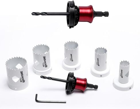 Disston QUICKCORE 7pc Carbide Tipped Hole Saw Set (1", 1 1/4", 1 1/2", 1 3/4", 2", Arbor & Pilot Bit) 10X Faster CORE Ejection Quick Change E0100297 in Kuwait