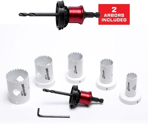 Disston QUICKCORE 7pc Carbide Tipped Hole Saw Set (1", 1 1/4", 1 1/2", 1 3/4", 2", Arbor & Pilot Bit) 10X Faster CORE Ejection Quick Change E0100297 in Kuwait