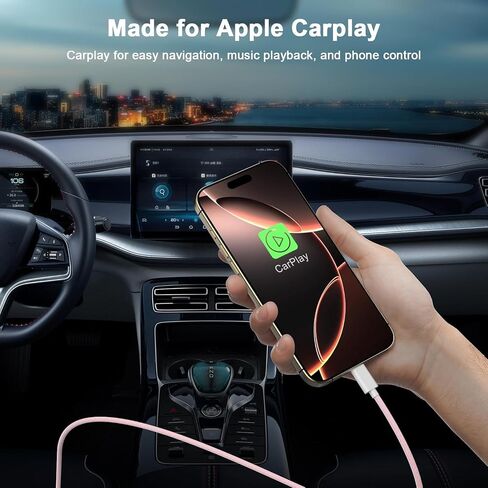 [MFi Certified] Car Carplay Cable for iPhone 16/16 Plus/16 Pro/16 Pro Max/15/15 Plus/15 Pro/15 Pro Max, 2 Pack USB A to USB C Charging Cord, 3FT Woven iPhone 16 Carplay Cable Cord, Pink in Saudi Arabia