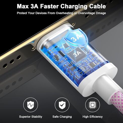 [MFi Certified] Car Carplay Cable for iPhone 16/16 Plus/16 Pro/16 Pro Max/15/15 Plus/15 Pro/15 Pro Max, 2 Pack USB A to USB C Charging Cord, 3FT Woven iPhone 16 Carplay Cable Cord, Pink in Saudi Arabia