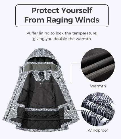 Wantdo Women's Waterproof Ski Jacket Colorful Printed Fully Taped Seams Rain Coat Warm Winter Parka in Kuwait
