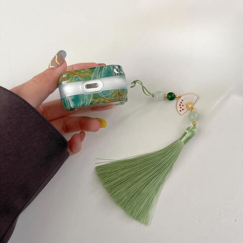 Lucky Crane Case for AirPod Pro 3, Green Cover Soft TPU Protective Skin Shockproof with Green White Fan Beaded Tassel Keychain and Cleaning Kit, Compatible with Airpods Pro 3 Generation in Saudi Arabia