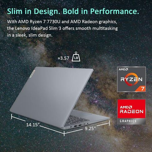 كمبيوتر محمول Lenovo IdeaPad Slim 3 Business، معالج Ryzen 7 7730U (Beats i7-1355U)، شاشة LED FHD مقاس 15.6 بوصة، ذاكرة الوصول العشوائي 16 جيجابايت، 1 تيرابايت PCIe SSD، قارئ بطاقة SD، WiFi 6، Windows 11، WOWPC Recovery USB in Saudi Arabia