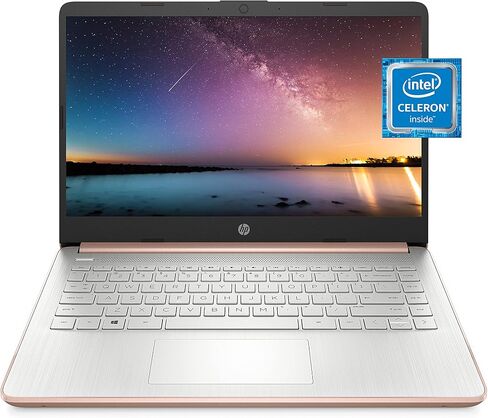 كمبيوتر محمول HP 14-dq0030nr 14، Intel Celeron N4020، ذاكرة وصول عشوائي 4 جيجابايت، تخزين 64 جيجابايت، شاشة Micro-edge HD 14 بوصة، Windows 11 Home، رفيع ومحمول، رسومات 4K، سنة واحدة من Microsoft 365 (2021، ذهبي وردي شاحب) in Kuwait