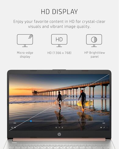 كمبيوتر محمول HP 14-dq0030nr 14، Intel Celeron N4020، ذاكرة وصول عشوائي 4 جيجابايت، تخزين 64 جيجابايت، شاشة Micro-edge HD 14 بوصة، Windows 11 Home، رفيع ومحمول، رسومات 4K، سنة واحدة من Microsoft 365 (2021، ذهبي وردي شاحب) in Kuwait