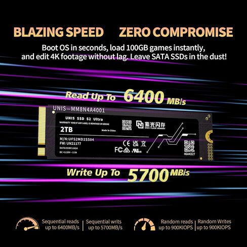 UNIS M.2 NVME SSD S2 Ultra 1 تيرابايت - PCIe 4.0، قراءة 6000 ميجابايت/ثانية، كتابة 5300 ميجابايت/ثانية، تبريد فائق (1، تيرابايت) in Kuwait