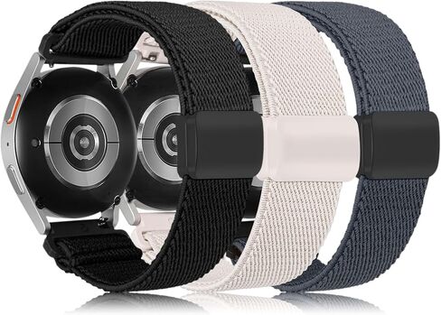 TOYOUTHS 3 Pack Magnetic Stretchy Band Compatible with Samsung Galaxy Watch 7/6/5/4/FE/Active 2 40m 44mm/Watch 6/4 Classic/5 Pro 45mm, 20mm Wristband Elastic Nylon Braided Sport Strap Women Men in Saudi Arabia