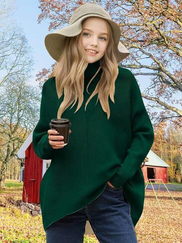 Virmoku Girls Sweaters for Kids Sweater Dress 10-12 Oversized Long Sleeve Casual Asymmetric Hem Knit Jumper Dresses Tops in Kuwait